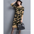 Coreano O-Pescoço Camouflage Sweater Hoodies Knitting Dress